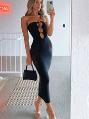 hirigin Womens Sleeveless Dress Sexy Strapless Hollow Cutout See Through Bodycon Maxi Dresses Party Club Tube Dress Summer 2022