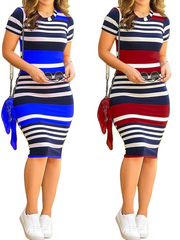 Sexy Women Pack Hip Pencil Dress Bodycon Summer Robe Female Striped Fashion Streetwear Women Elegant Dress