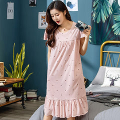 2022 Summer Small Floral Night Dress Women Nightgown Plus Size 3XL Sleepshirts Short-sleeves Nightie Nightdress Cotton Sleepwear