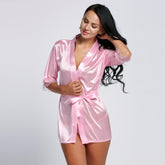 Ladies Fashion Lace Stitching Simulated Silk Bathrobe Robe