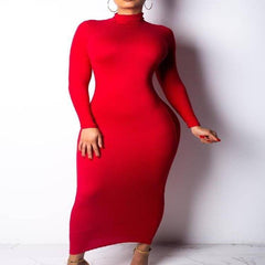 Bodycon Long Dress Women Long Sleeve Turtleneck Autumn Winter Dress 2019 Red Black White Club Party Midi Dress