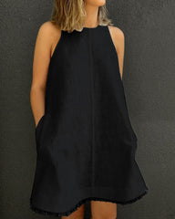 2023 خمر الصيف فستان أبيض المرأة القطن فستان كتان عادية س الرقبة أكمام تانك القمم فستان قصير تانك القمم