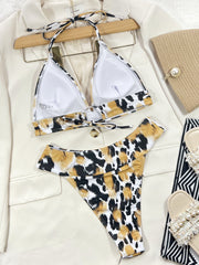 European and American style women's sexy leopard print new ins style hot style seaside vacation camisole briefs split swimsuit bikini set