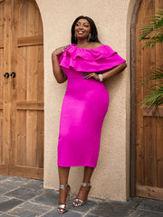 AOMEI Off Shoulder Dresses Women Sexy Bodycon Midi Evening Cocktail Party Ruffle Outfits for Ladies African Summer Gowns