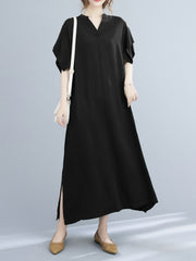 2023 summer new fat mm loose lotus leaf sleeve V-neck long dress femininity foreign style elegant dress