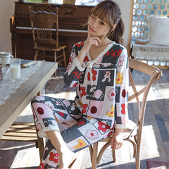 New women's nightgown spring and summer V-neck thin long sleeve trousers nightgown women's home dress headset