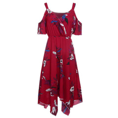 فستان صيفي بلوزات غير مغطية للكتف مثير الخامس الرقبة السباغيتي حزام الأزهار طباعة ميدي فستان غير رسمي بوهو شاطئ فستان حجم كبير