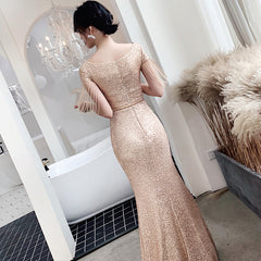 Hot selling new evening dress women 2021 new champagne golden annual meeting banquet aura queen temperament fishtail dress sexy