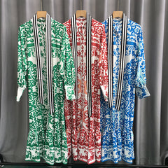 فستان للسيدات بطبعات زهور على طراز المحكمة الأوروبية والأمريكية