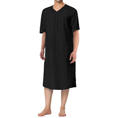 Men's Short Sleeve Thin Muslim Nightgown Solid Color Homewear Men's Nightdress