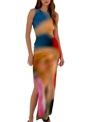 Sleeveless Backless Dress Ladies 2023 Summer Elegant Sexy Tie Dye Suit Ladies Birthday Party Club