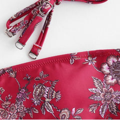 Women Flower Print Tube Top Two Pieces Bikini Set Swimwear Swimsuit Beachwear Beach Bikini 2021 Woman Front Up Tie