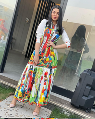 shirt collar vintage print maxi dress