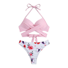 Swimsuit female European and American foreign trade hard clad steel support split bikini retro sexy cross bikini cross-border outfit