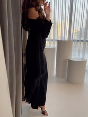 Black Elegant Tassel Side Slit Cover Dress