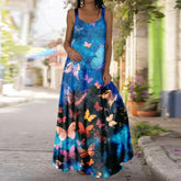 فستان صيفي عتيق مطبوع عليه فراشة للنساء ملابس بوهو كبيرة الحجم للشاطئ بدون أكمام فستان طويل غير رسمي 5XL فساتين بمقاسات كبيرة