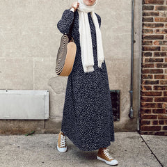 ZANZEA Women's Muslim Arabian Storm Dot Print Simple Temperament Long Skirt Round Neck Bubble Long Sleeve Fashion Loose Casual Long H-shaped Dress Without Headscarf BIG SALE