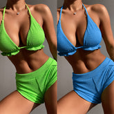 Chan double new bikini solid color swimsuit Europe and the United States bandage swimsuit women's swimsuit sexy bikini6367