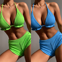 Chan double new bikini solid color swimsuit Europe and the United States bandage swimsuit women's swimsuit sexy bikini6367