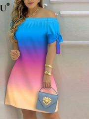 Summer New Casual Fashion One Neck Printed Shift Dress Women's Loose Holiday Beach Robe Dress