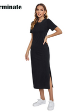 Maxi Dress T Shirt Women's Summer Dress Casual Party Bodycon Sexy Elegant Black High Slit Vintage Cotton Sun Long Dresses
