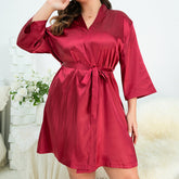 Large size pajamas for women in summer European and American women's bathrobe sexy morning gown home service can be worn outside ice silk nightgown