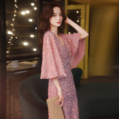 New style small evening dress skirt female summer temperament celebrity pink banquet party birthday party host dress usually wearable