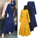 ZANZEA - Langes muslimisches Kleid mit Rüschensaum, lange Ärmel, einfarbig, Sommer, Dubai, Türkei, Abaya, Hijab, Plus Size