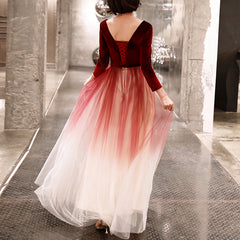 Women's V-neck 3/4 sleeves velvet gradient mesh banquet party event festival dress