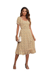 European and American new dress sexy square neck open back mid-skirt dress women's