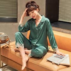 Women Sleepwear 2021 Summer Pajamas Lapel buttons ilk Print Sweet Women Sleepwear Set Girl Nightgown Short Pant Silk Pajamas Set