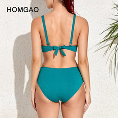 HOMGAO ملابس السباحة الصلبة الخصر النساء البيكينيات 2022 جديد مثير رفع قطعتين ملابس السباحة الإناث الشاطئ لباس سباحة