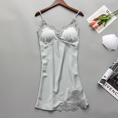 Sexy silk suspender nightdress thin section ice silk pajamas with chest pad