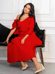 Red Elegant Off-Shoulder Neck Satin Dress