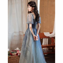 Best-selling new style 2023 new temperament celebrity birthday gradient blue blooming gradient host banquet long evening dress spring