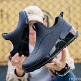 أحذية رجالية للتنزه في الهواء الطلق مانعة للانزلاق أحذية المطر لصيد الأسماك من Shaxi أحذية عمل سوداء متينة أحذية صيد مطاطية مقاومة للماء