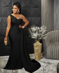 European and American tight-fitting private clothes celebrity women's clothing slanted shoulders mermaid skirt evening dress