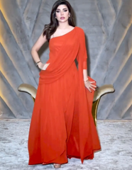 Orange red elegant chiffon waist dress