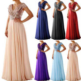 New spring and summer European and American women's clothing foreign trade dress V-neck sequined chiffon stitching evening dress long skirt
