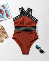 New European and American fashion cross halter neck halter one piece swimsuit