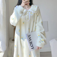 New winter pineapple pattern plush long nightdress cute home wear