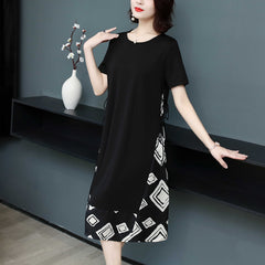 فستان نسائي أنيق جديد موديل 2023 بخياطة من الشيفون فستان نسائي صيفي غير رسمي برقبة دائرية 5*3