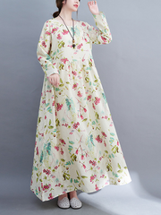 Fat woman large size women's clothing 2022 autumn new print dress temperament long skirt robe
