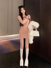 2022 Winter Elegant Knit Dress Women Kawaii Clothing Bodycon Y2k Mini Dress Women Slim Dress Korean Fashion Chic