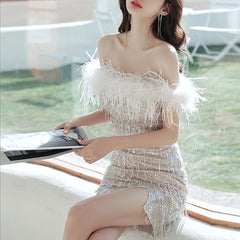 Ladies One-Shoulder Slim Pack Hip Fishtail Sequin Party Evening Dress LX491