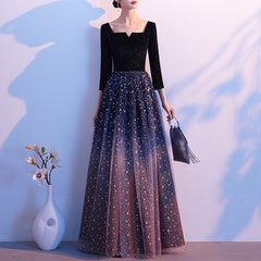 Ladies Long Long Sleeve Gradient Mesh Banquet Evening Dress Party Dress Party Dress