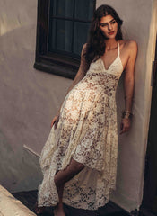 New sexy European and American lace strap beach dress fashion strap sexy backless dress