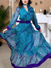 Cyan Elegant Geometric Stitching Bandage Dress