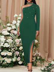 Women Dress Bodycon Party Beading Irregular Sleeves Sheath Celebrate Occasion Christmas African Night Birthday Event Robes