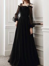 Ladies One Shoulder Long Long Sleeve Black Party Dress Fashion Party Dress